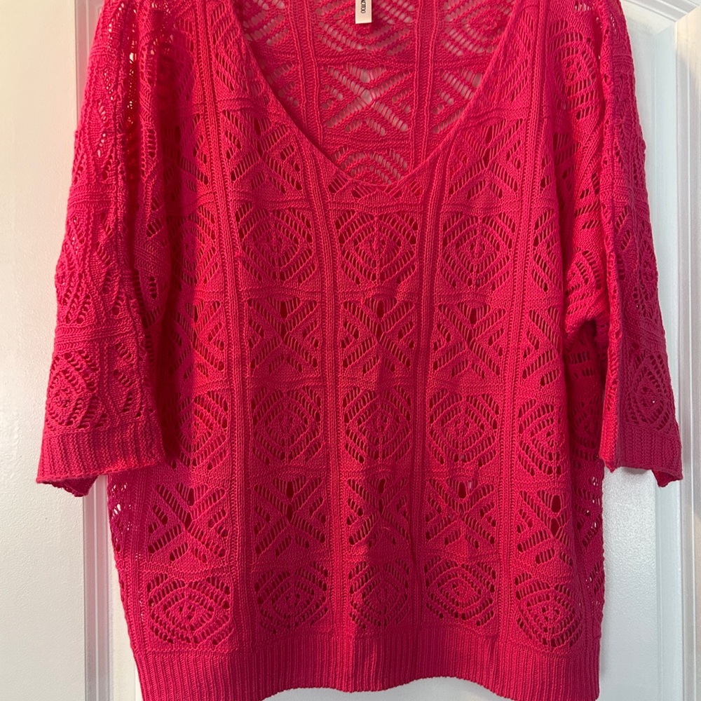 XOXO Women's V-Neck Sweater in Vibrant Pink